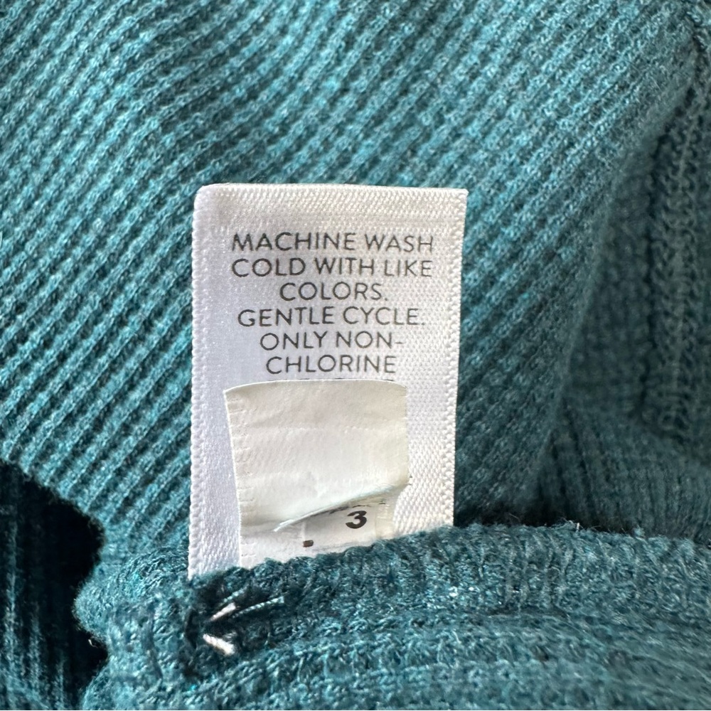 J. Jill Buttoned-Cuff Waffle Top in Dark Sea Heather Teal Size Medium Petite NEW - Picture 9 of 11